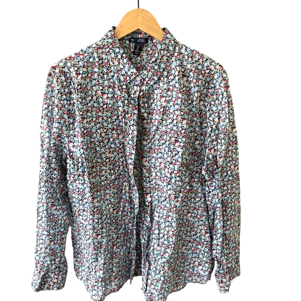 GAP Floral Boyfriend Fit Shirt - Blue, Red, Yellow